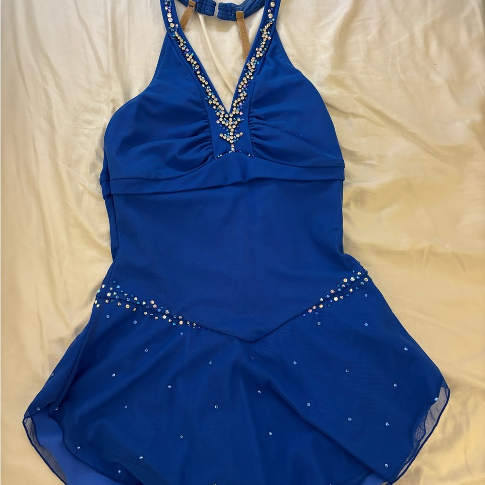 Figure Skating Dress Competition Royal Blue Swarovski Crystals Size Adult S/M